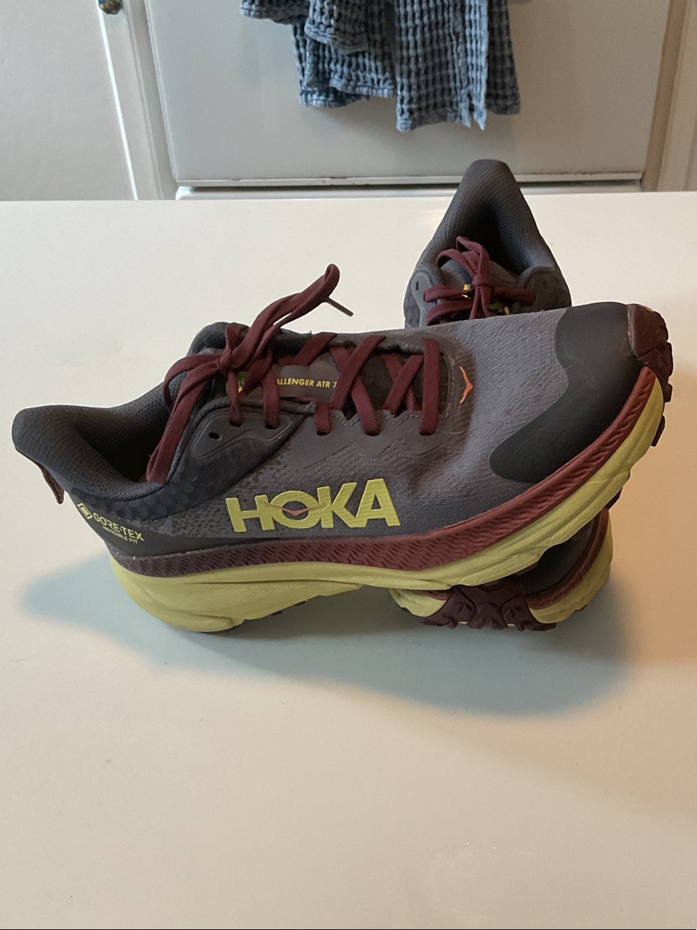 Hoka Men’s Trail Shoe in Gray, Maroon & Yellow